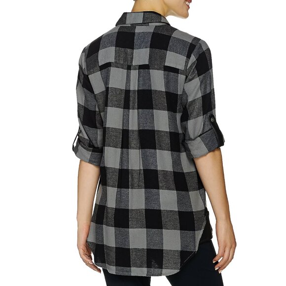 Joan Rivers Buffalo Check Shirt with Faux Leather Detail  16204 - Picture 2 of 2